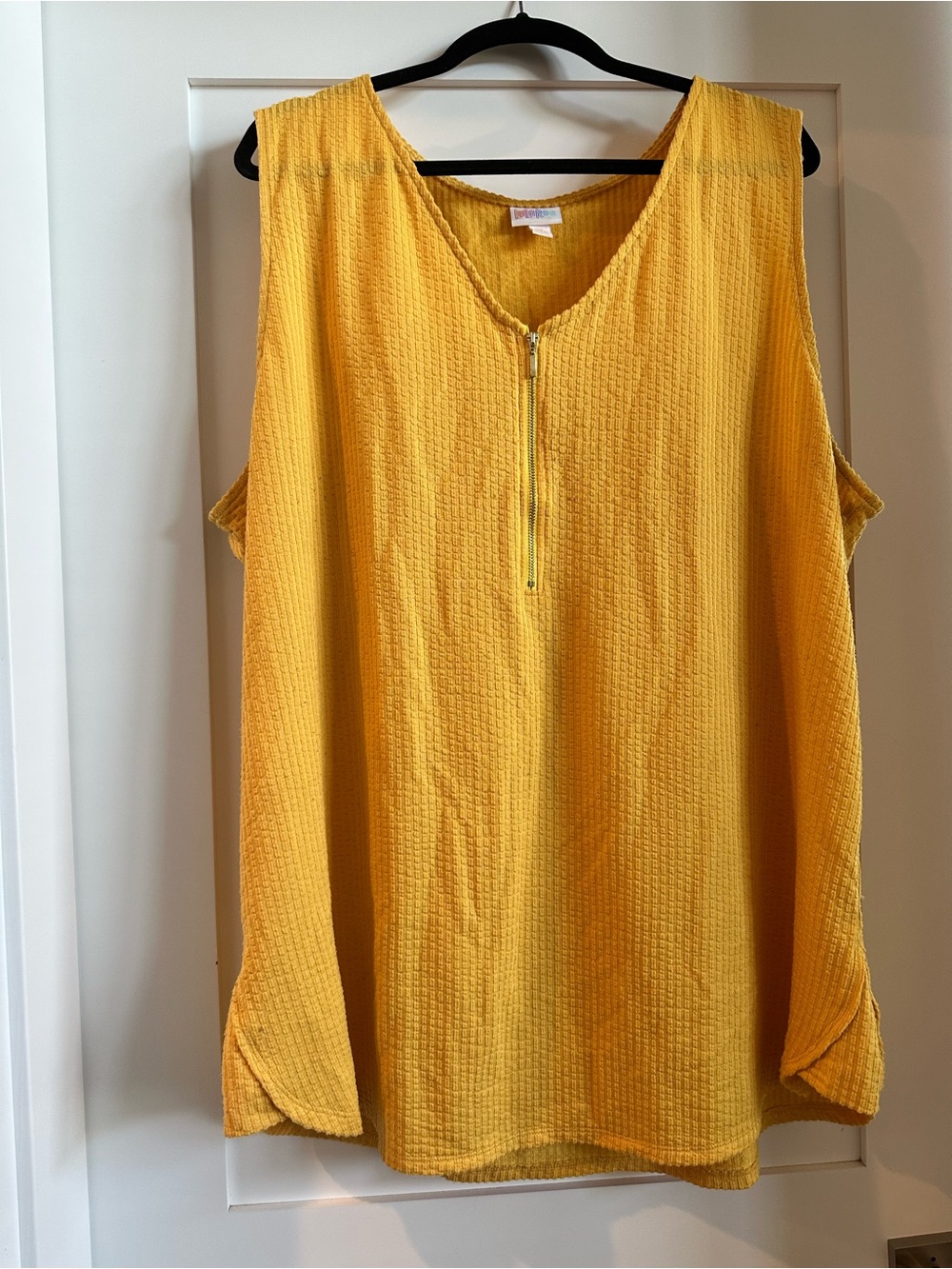 LuLaRoe Rachael Yellow Ribbed V-Neck Tank with Front Zip